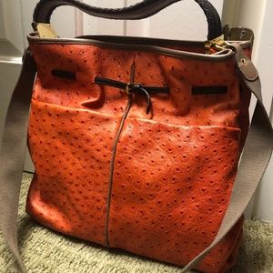 Furla Ostrich Embossed Leather Tote/Shoulder & Hand Straps - Like New Worn Once